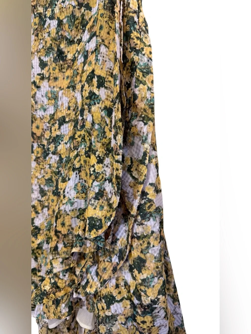 Isabel Marant Yellow Green Silk Perforated Floral Cottagecore Wrap Mini Skirt